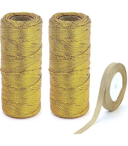 Cordón Metálico Dorado 200 M – Hilo De 1,5 Mm Para Manualidades, Decoración Navideña Y Embalaje De Regalos