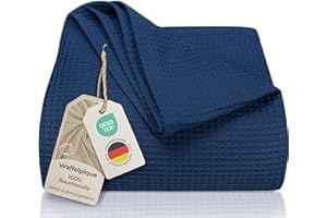 LAYNENBURG Manta para Sofá Verano 220 x 240 cm XXL - Waffle Pique 100% Algodón - cocha Ligera de Verano - Manta de algodón como Manta de Cama, de sofá - Manta de sofá aireada (Azul)