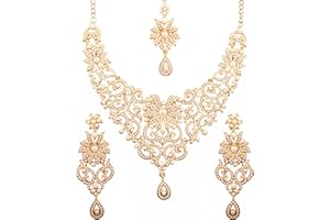 Touchstone Indian Bollywood traditional royal look attractive filigree carving Rhinestone grand bridal designer jewelry necklace set for women