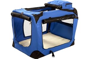 MOOL Large Pet Carrier Crate with Reversible Fleece Mat, Blue