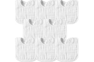 GROBRO7 8Pcs Baby Snap Bibs Cotton Newborn Drool Bib with Adjustable Snaps for Infant Teething Feeding Weaning, Soft Breathable Absorbent Baby Shower Gifts, Machine Washable (0-36 Month)