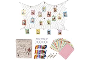 HONGXIN-SHOP - Marco de fotos de papel para bricolaje, con marcos para colgar en el álbum con clips de madera y yute cordel de malla de pesca para pared, decoración de 30 piezas, 10 colores