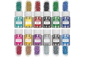 ‎HEMOER HEMOER 12 Farben Glitzerpulver 180g, Feiner Glitter Basteln mit Streufunktion Glitzerstaub geeignet für Nail Glitter Tattoos Körper, Epoxidharz, Karten, Dekorieren und als Glitzer zum Basteln