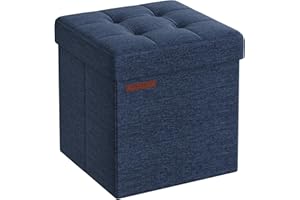 SONGMICS Pouf Contenitore da 38 cm, Cassapanca Pieghevole, Panca Contenitore, Poggiapiedi, per Camera da Letto Ingresso Soggiorno, Blu Notte LSF027Q02