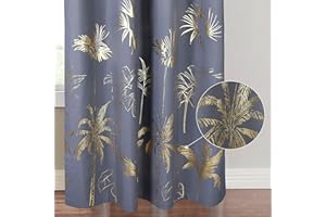CHLOPHY Grey Blackout Curtains for Bedroom Gold Palm Leaves Trees Luxury Foil Printed Tropical Eyelet 66×72 Lined Thermal 100% Total Room Darkening Window Curtain Living Room 2 Panels Nursery Boys Girls