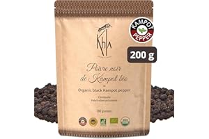 Khla - Pimienta Negra de Kampot 200g - Pimienta en Grano Orgánica - Grand Cru, Rara y Delicada - Ingrediente de Cocina - Directo del Productor - Especia Asiática - Origen Camboya