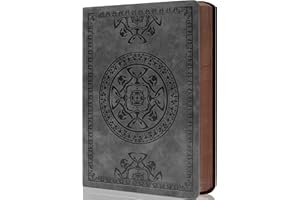 CAGIE Leather Vintage Journal for Men Women Soft Cover 288 Lined Pages Notebook 180 Lay Flat for Writing Travel Diary, 5.7'' x 8.3'', Grey