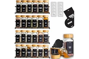 Deco haus® Especiero de Pared sin Taladro con 24 Tarros de Cristal para Especias - Especiero de Pared de 4 Piezas - Especiero de Cocina - Organizador Especias