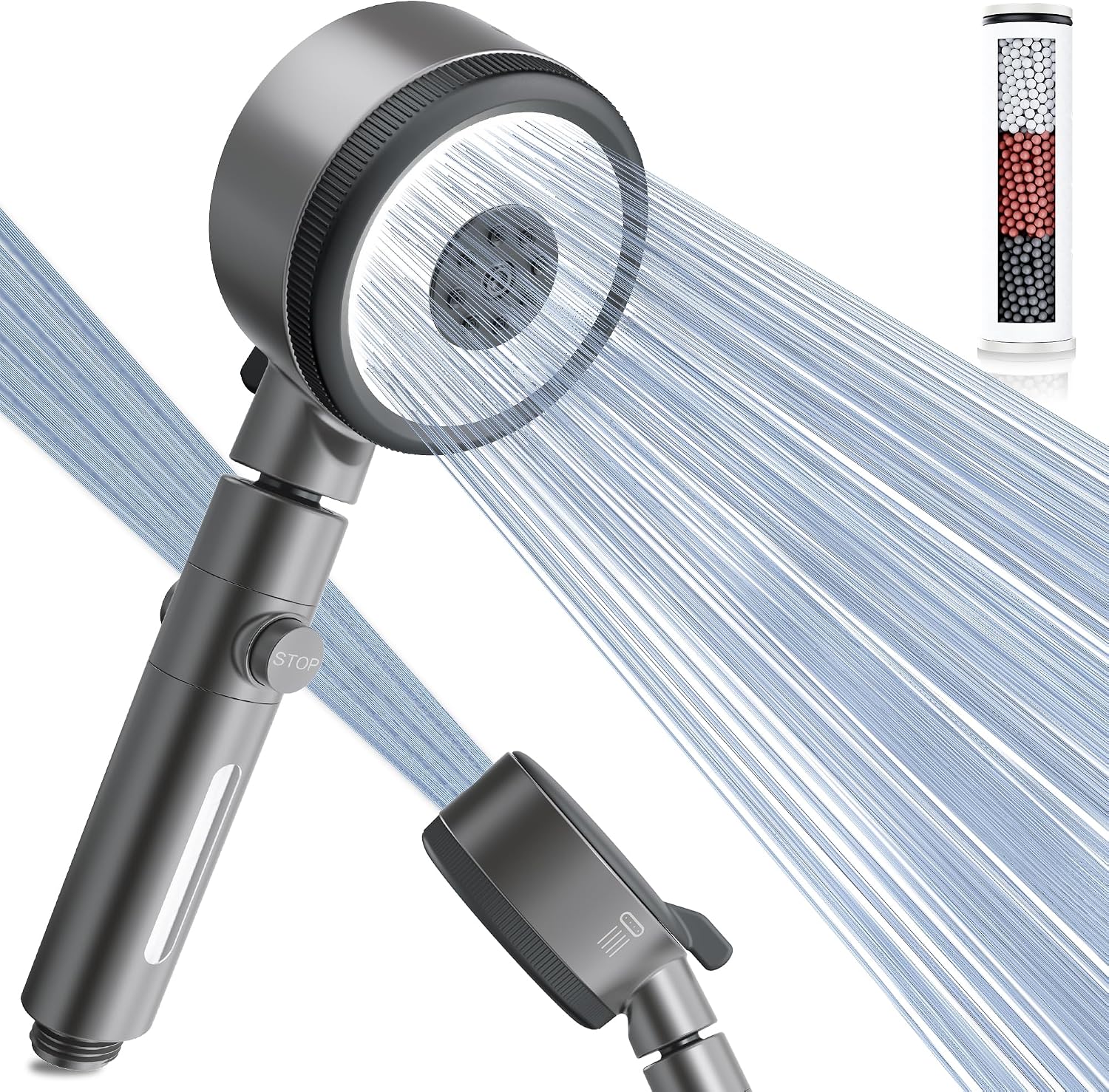 Magichome Alcachofa de Ducha con Filtro, 6 Modos de Rociado, Cabezal de Ducha Giratorio 360° y Botón de Pausa ON/OFF, Elimina Cloro e Impurezas para el Cuidado de la Piel y el Cabello