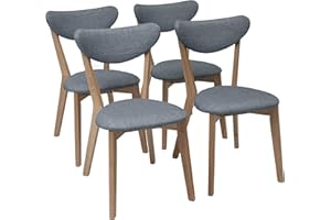Homely - Pack de 4 sillas de Comedor de diseño nórdico MELAKA Estructura y Patas en Madera de Roble Acabado Natural, Respaldo y Asiento tapizados en Tela de Color Azul, de 44x54x78,5 cm