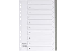 ‎PLASTOREG 5er Set 10-teiliges Register/Trennblätter aus PP, DIN A4 mit Zahlen 1-10, volldeckend + praktischem Deckblatt aus stabilem Papier zum Beschriften. Trenn-Blätter für die Ordner-Organisation im Büro