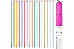 BCMRUN 28pcs/14 Pairs Stainless Steel Single Knitting Needles, Straight and Colorful, 14 Sizes 2-10mm, Length 35cm for Handmade Knitting