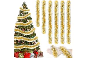 TUTUKYLE Lot de 6 guirlandes de Noël dorées brillantes pour sapin de Noël - Guirlande dorée - Décoration de Noël - Guirlande pour rideaux, chambre et fête de Noël