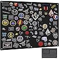 IronSeals Tactical Board Patch Organizer Holder Display with Loop Surface, Steel Ring and Flag Patch (M: 85 x 70CM/ 33" x 27.5" x 17.7", Black + Flag)