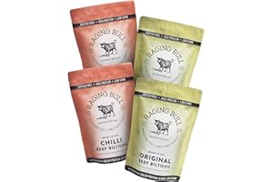 Raging Bull 1kg Biltong Combo - 2x250g Original & 2x250g Chilli Beef Biltong - High Protein Snacks - Grass Fed Beef Biltong - Low Carb Keto Snacks - MSG Free Carnivore Snacks - Meat Low Calorie Snacks