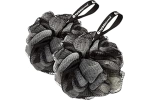 HYDREA LONDON Hydrea Large Exfoliant Corps Bouffée / Chignon /Tampon - Bain Et Douche Paquet Double (Noir & Crème)