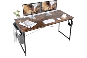 AuAg 140cm Home Office Desk, Writing Computer Desk Modern Industrial Working Desk with Storage Bag, Sturdy Wooden PC Laptop Table, Simple Computer Table for Work and Study (Vintage Brown)
