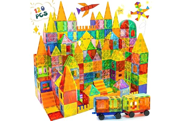 Olvy Blocs Magnétiques Montessori Jouet - 120 Tuiles Magnétiques Enfants - Jouet de Construction Magnétique Dès 3 Ans - Smart Playground Blocs Magnétiques (120 Tuiles Magnétiques)