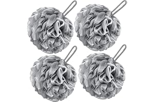 VANZAVANZU Bath Loofah Large 80g Shower Sponge Body Scrubber Mesh Pouf for Men and Women, Set of 4 (Gray)