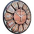 MODERN BOIS ART Antique Geometric Design Handmade Wood Wall Clock, Big Size Modern Wall Clock for Home Decor (Black, and Wood) Dia 30Cm X 30Cm, (MBCL07)-Analog