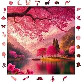 WePuzzleUp Ahşap Puzzle Yetişkin - Sakura Huzuru - 353 Par&ccedil;a, 29 x 29 cm - Yapıştırıcı Folyo Dahil - Benzersiz Şekilli Par&ccedil;al