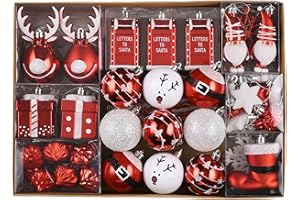 ‎VICTOR'S WORKSHOP Victor's Workshop Weihnachtskugeln, 100 teiliges Christbaumkugeln Kunststoff Weihnachtskugel Set Weihnachtsdeko mit Aufhänger Geschenkpaket Weihnachtsbaumschmuck Rot Weiß Thema