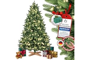 MERRY TREE MerryTree Luxus künstlicher Weihnachtsbaum 180 cm - Weihnachtsbaum mit Beleuchtung LED - Tannenbaum Spritzguss 100% PE-Nadeln inkl. Holzfuß massiv - Tannenbaum künstlich mit Beleuchtung - Christbaum