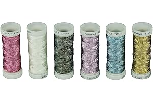 SIMTHREAD Simthreads 6 Colores metálico Hilo para Tejer Tatting/, 3 Hilos, 50 Metros/Bobina (Basic Colores)