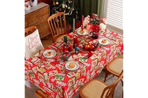 KAMEUN Christmas Table Cloth, 71x59In Rectangular Stain-Resistant Table Cover, Red Santa Claus Xmas Themed Table Runner New Year Decoration Party Supplies Home Decor (KS092)