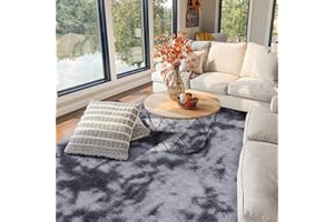 FVVRAX Area Rugs Living Room Rug, Soft Fluffy Shaggy Bedroom Rug Floor Carpet, Large Carpets for Kids Girls Dorm Nursery Bedside Rug, 92x153cm, Tie Dyed Dark Grey