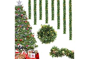 BINGQILING Guirnalda de Oropel Navidad Verde Dorado- 6Pcs Brillante Espumillón Metálica con Copos de Nieve,Decoracion Arbol de Navidad Adorno, Decoracion Guirnalda Navidad Exterior para Escaleras Chimenea Puerta