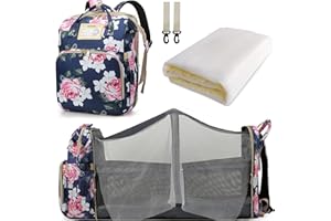DBPBToU Sac a Langer Bebe avec Fonction Lit, Sac à Langer avec Imprimés Floraux Magnifiques, Mommy Bag Multifonctionnel Imperméable, Sac à Dos à Langer avec Port de Recharge USB
