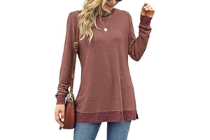 WNEEDU Femmes T-Shirt à Manches Longues Haut de Blouses Sweatshirts décontracté à col Rond