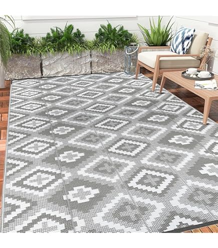 Enyhom Groot buitentapijt, 180 x 270 cm, robuust, plat weefsel, kunststof, picknickdeken, omkeerbare uv-bestendige campingmat, waterdicht, kleurecht, balkontapijt voor outdoor, camper, camping