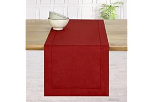 D'Moksha Homes Linen Table Runner, 100% Pure Linen Hemstitch Short Table Runners, 36 inches, Coffee Table Runner for July 4th Spring Fall, Divine Red, 14 X 36 Inch
