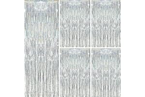 DIKARIYA Lametta Vorhänge Silber Glitzer, 5PCS 2M Glitzervorhang Mehrfarbig Folien Fransen Lametta Vorhange Hintergrund für Karneval 2024 Maskerade Party Deko Gefrorene Bachelorett