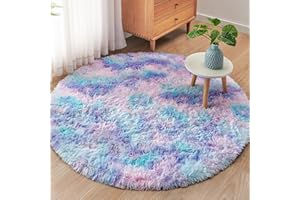 MARATIP Plüsch Teppich Rund, Flauschiger und Weicher für Wohnzimmer, Schlafzimmer, Kinderzimmer - Modernes Design für Kinder und Mädchen (Blau Lila, Ø 100 cm Runde)