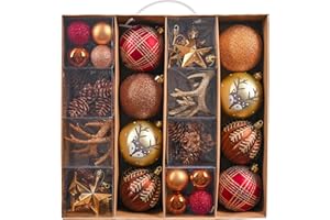 Valery Madelyn Christmas Balls, miedź i złote kule świąteczne, plastikowe ozdoby kulek, z Kraft Papier Box, do dekoracji choinki (zestaw 60)