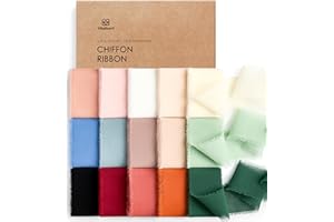 Vitalizart Cinta de Gasa de Seda 15 Colores, Hecha a Mano con Flecos, Total 3,8 cm x 27,4 m, Juego de Cintas para Invitaciones de Boda, Ramos de Novia, Regalos, Envoltorios, Bricolaje