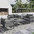 Jtyca Garden Furniture Sets, Outdoor Lounge Furniture, Patio Set for 4 People, for Garden, Balcony, Terrace, Rope Weave All-Weather Seating Set, Galvanised Iron Frame, Grey