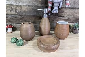 BEST VALUE HERE BATHROOM SET 4 PIECE ACCESSORY Matt Finish Cermaic Soap Dish Lotion Bottle Toothbrush Holder Cup (Brown)