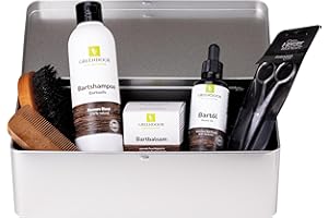 ‎GREENDOOR GREENDOOR LUXUS Bartpflege-Set MUENCHEN, SPARPREIS, Bio Bartseife Bartöl Bartbalsam Bartbürste Bartkamm Bartschere Metallbox, Geschenkset Natur, Geschenke Weihnachten Männer Bart natürliche Pflege