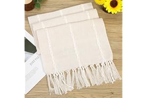 VSPEK Boho Table Runner - Rustic Farmhouse Cotton and Linen with Hand-tassels, Elegant Kitchen Runner for Daily Dining and Event Decor - 13x72 inches, Beige