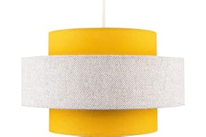 MiniSun | Modern Ceiling Light Shade in a Mustard and Grey Herringbone Finish | Pendant Lights, Home Décor & Improvement Essential | 300mm Shade Width