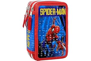 CLONDO Spiderman Federmäppchen 44 Stück, Mäppchen, mehrfarbig, Federtasche für Schreibwaren, Etui mit Stiften, Kugelschreiber, & mehr, Kinder, Mädchen & Jungen, Grundschule, 3 Fächer, 20 cm, Superhelden