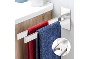 GGQ Porta Asciugamani Bagno Adesivo Da Parete, Portasciugamani Senza Forare, Porta Salviette Muro, Acciaio Inox Portaasciugamano, Porta Asciugamano Argento Spazzolato, Doppio palo Portasalviette 39cm