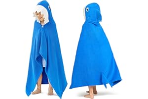Joiedomi Toalla con capucha de tiburón de 127 x 77 cm para niños - Toalla de baño de algodón suave -para niños de 3 a 10 años - Toalla de piscina con capucha - Poncho absorbente toalla infantil