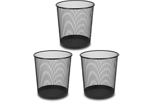 ZANGCO Round Metal Mesh Trash Can - Durable Wastebasket for Office, Bedroom, Bathroom, or Kitchen - Breathable Design, Stylish, and Lightweigh (3, Black)