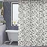 Kuber Industries Blackout PVC Floral Shower Curtain with Hooks,Size Standard (Grey), Washable, Pack of 1