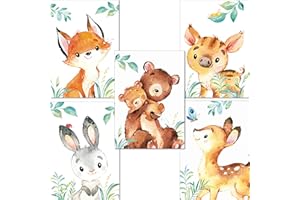LALELU-Prints | A4 Bilder Kinderzimmer Deko Mädchen Junge | Zauberhafte Wald-Tiere | Poster Babyzimmer | 5er Set Kinderbilder (DIN A4 ohne Rahmen)